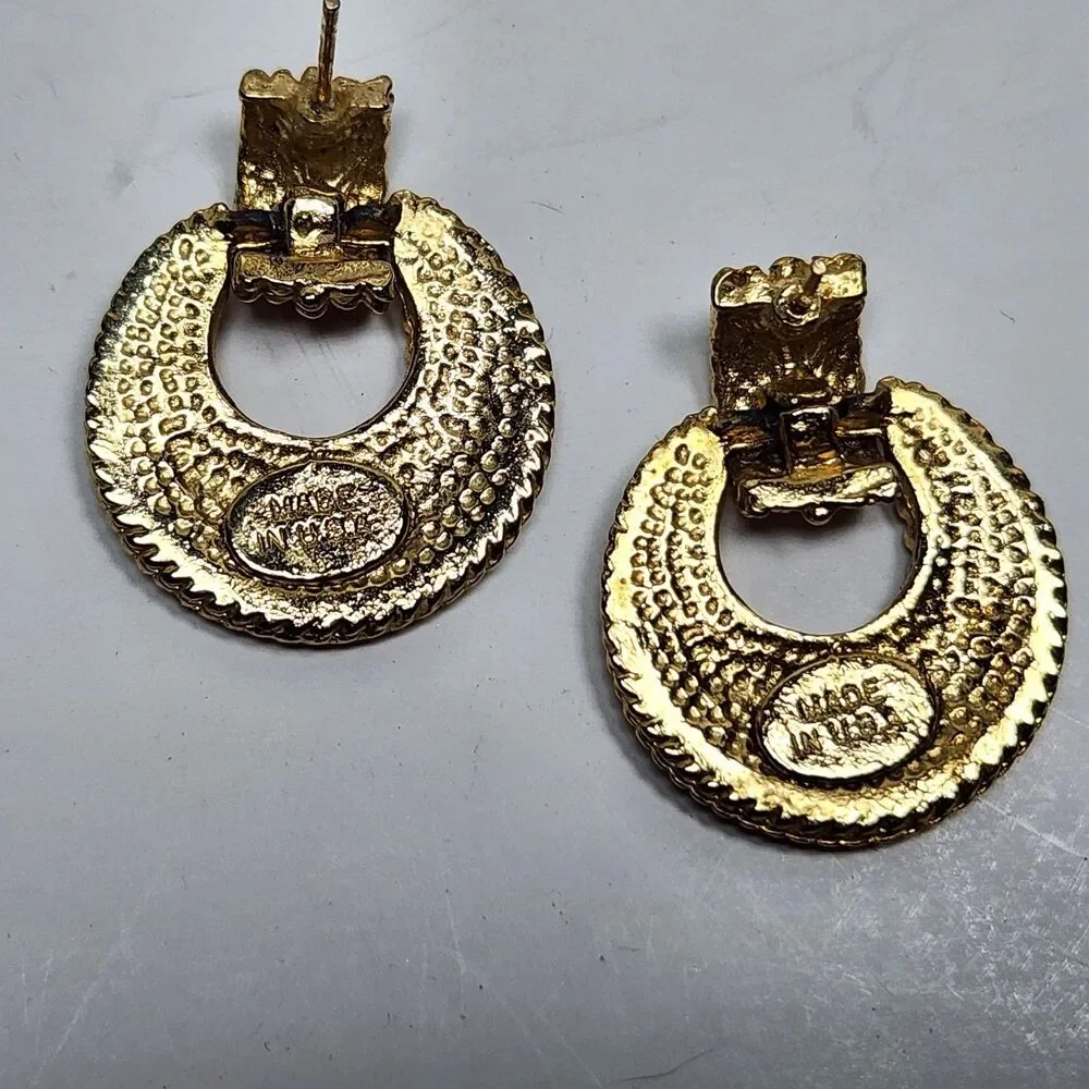 Vintage Door Knocker Earrings Nautical Posts 7/8 in. Navy Blue Gold